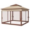Outdoor Patio Pop Up Canopy Gazebo Shelter with Zipper Netting, Carry Bag, 11' x 11', Khaki