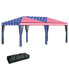 10' x 20' Pop-Up Canopy Tent Gazebo with American Flag Print and 6 Mesh Sidewalls, for Outdoor Events