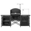 Camping Kitchen Table, Outdoor Camp Cooking Table, Aluminum Portable Cook Station with Storage Cupboard, Carrying Bag, Detachable Windscreen