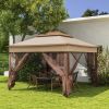Outdoor Patio Pop Up Canopy Gazebo Shelter with Zipper Netting, Carry Bag, 11' x 11', Khaki