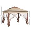 Outdoor Patio Pop Up Canopy Gazebo Shelter with Zipper Netting, Carry Bag, 11' x 11', Khaki
